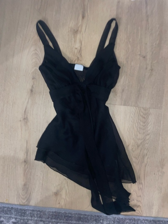 Suzy Shier Tops - Black Sheer Wrap Tank Top